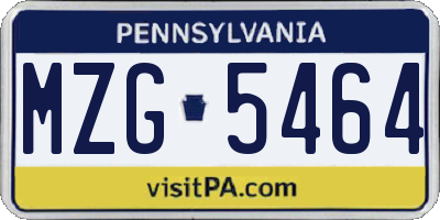 PA license plate MZG5464