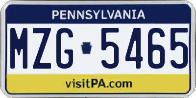 PA license plate MZG5465