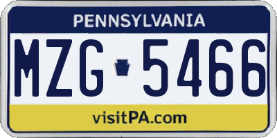 PA license plate MZG5466