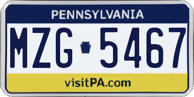 PA license plate MZG5467