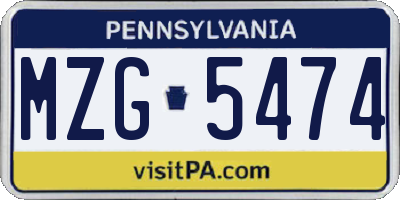 PA license plate MZG5474