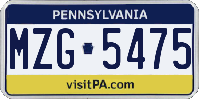 PA license plate MZG5475