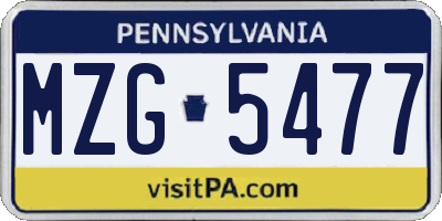 PA license plate MZG5477