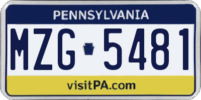 PA license plate MZG5481