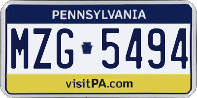 PA license plate MZG5494