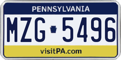PA license plate MZG5496