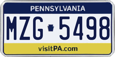 PA license plate MZG5498