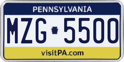 PA license plate MZG5500