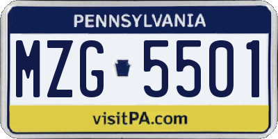 PA license plate MZG5501