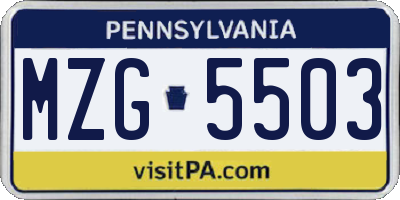 PA license plate MZG5503