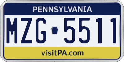 PA license plate MZG5511