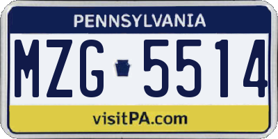 PA license plate MZG5514