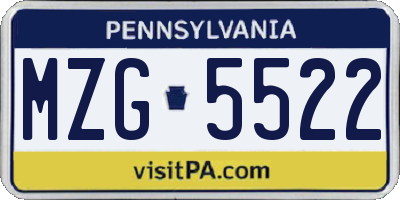 PA license plate MZG5522