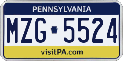 PA license plate MZG5524