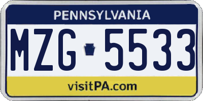PA license plate MZG5533
