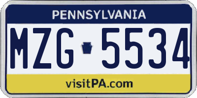 PA license plate MZG5534