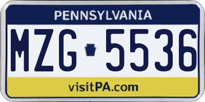 PA license plate MZG5536