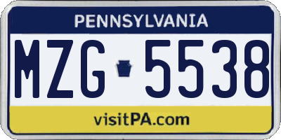 PA license plate MZG5538