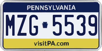 PA license plate MZG5539