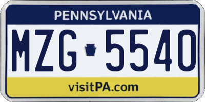 PA license plate MZG5540