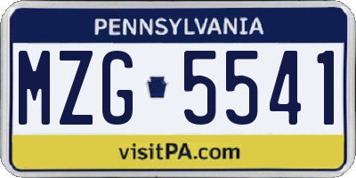 PA license plate MZG5541