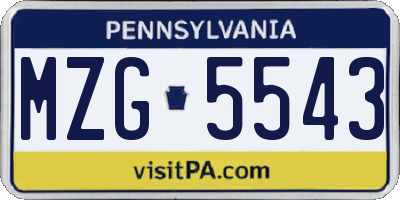 PA license plate MZG5543