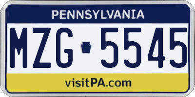 PA license plate MZG5545