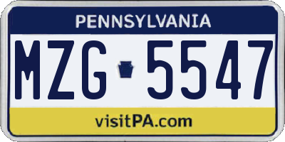 PA license plate MZG5547