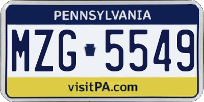PA license plate MZG5549