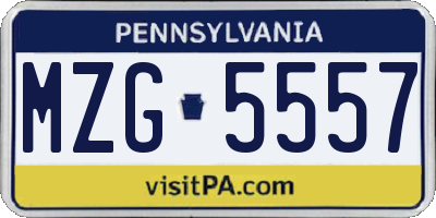 PA license plate MZG5557