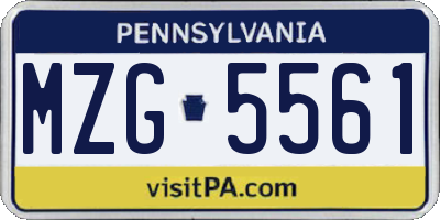 PA license plate MZG5561