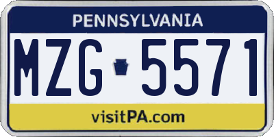 PA license plate MZG5571