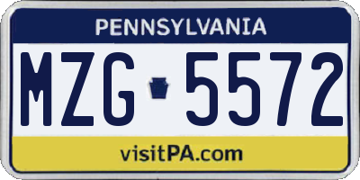 PA license plate MZG5572