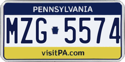 PA license plate MZG5574