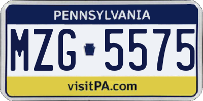 PA license plate MZG5575