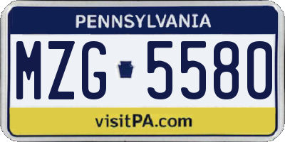 PA license plate MZG5580