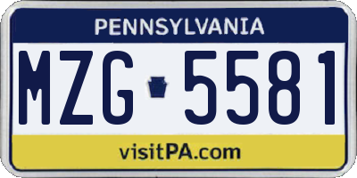 PA license plate MZG5581