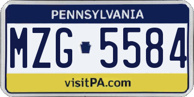 PA license plate MZG5584