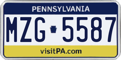 PA license plate MZG5587