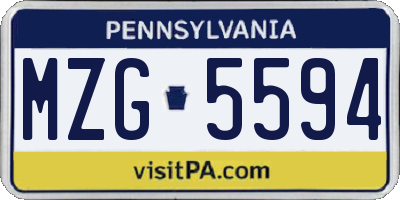 PA license plate MZG5594