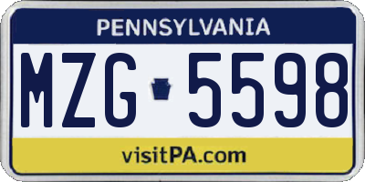 PA license plate MZG5598
