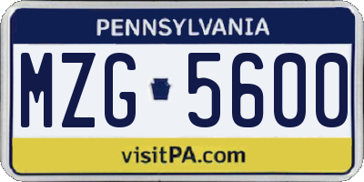 PA license plate MZG5600