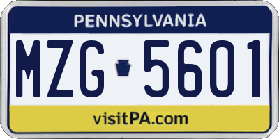 PA license plate MZG5601