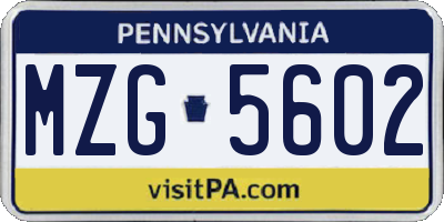 PA license plate MZG5602