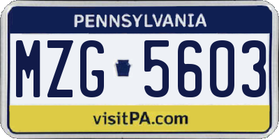 PA license plate MZG5603