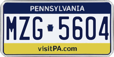 PA license plate MZG5604