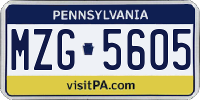 PA license plate MZG5605