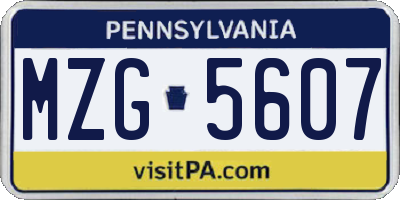 PA license plate MZG5607