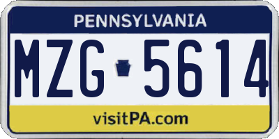 PA license plate MZG5614