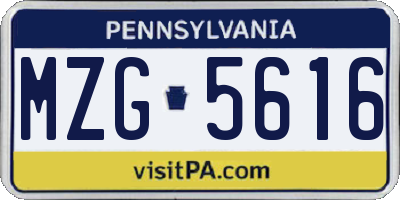 PA license plate MZG5616